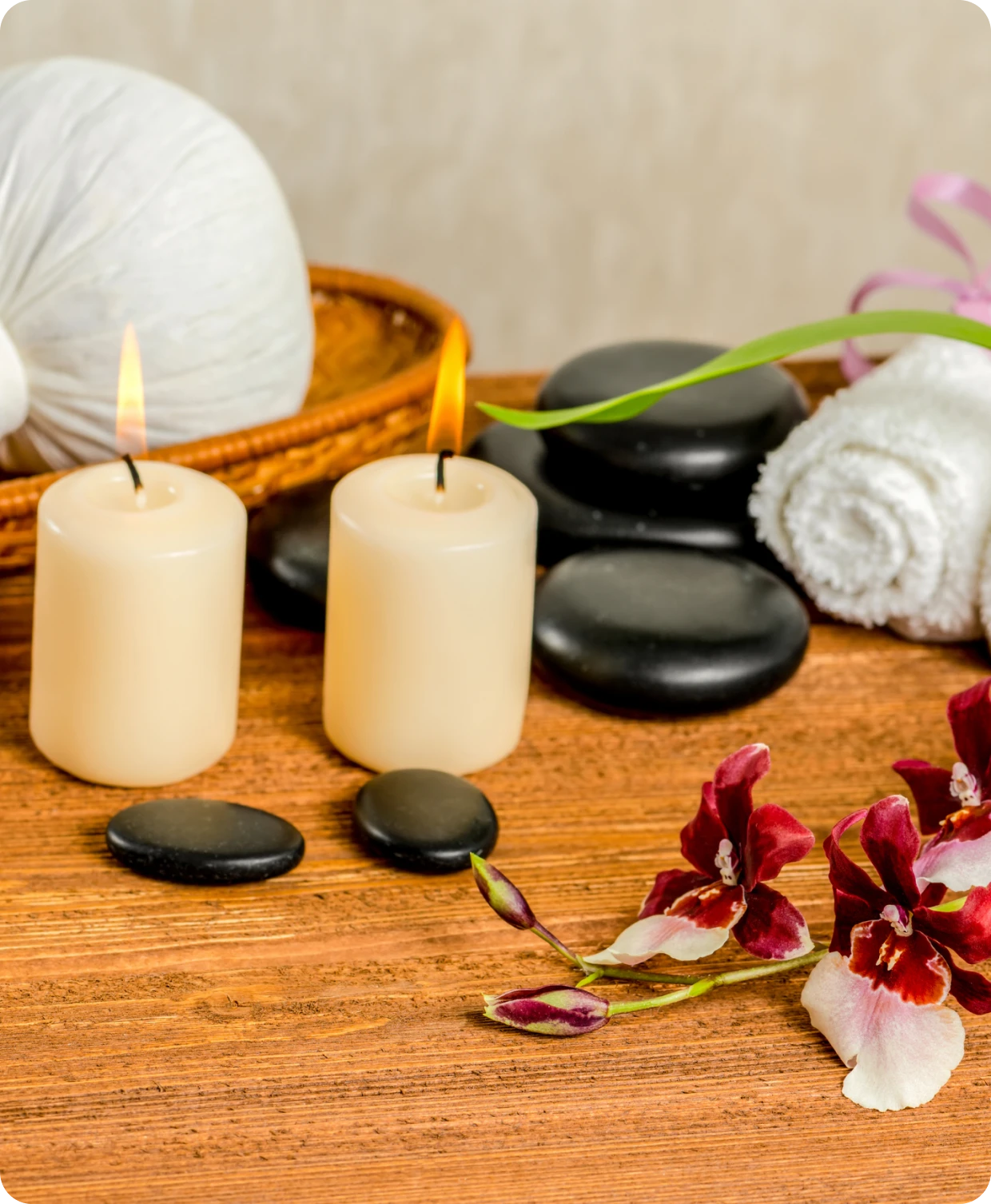 Zen spa ambiance with lit candles