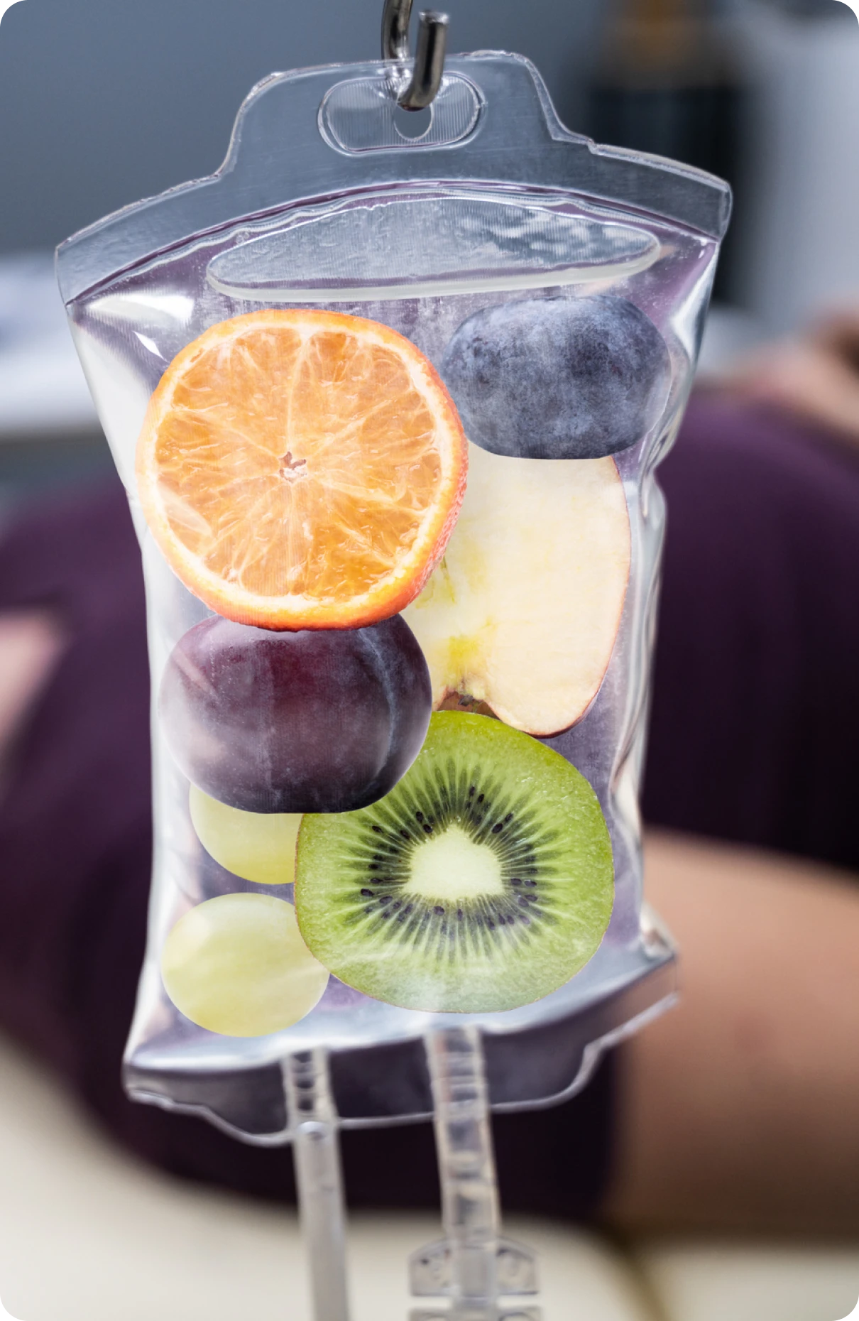 IV bag filled with assorted fruits
